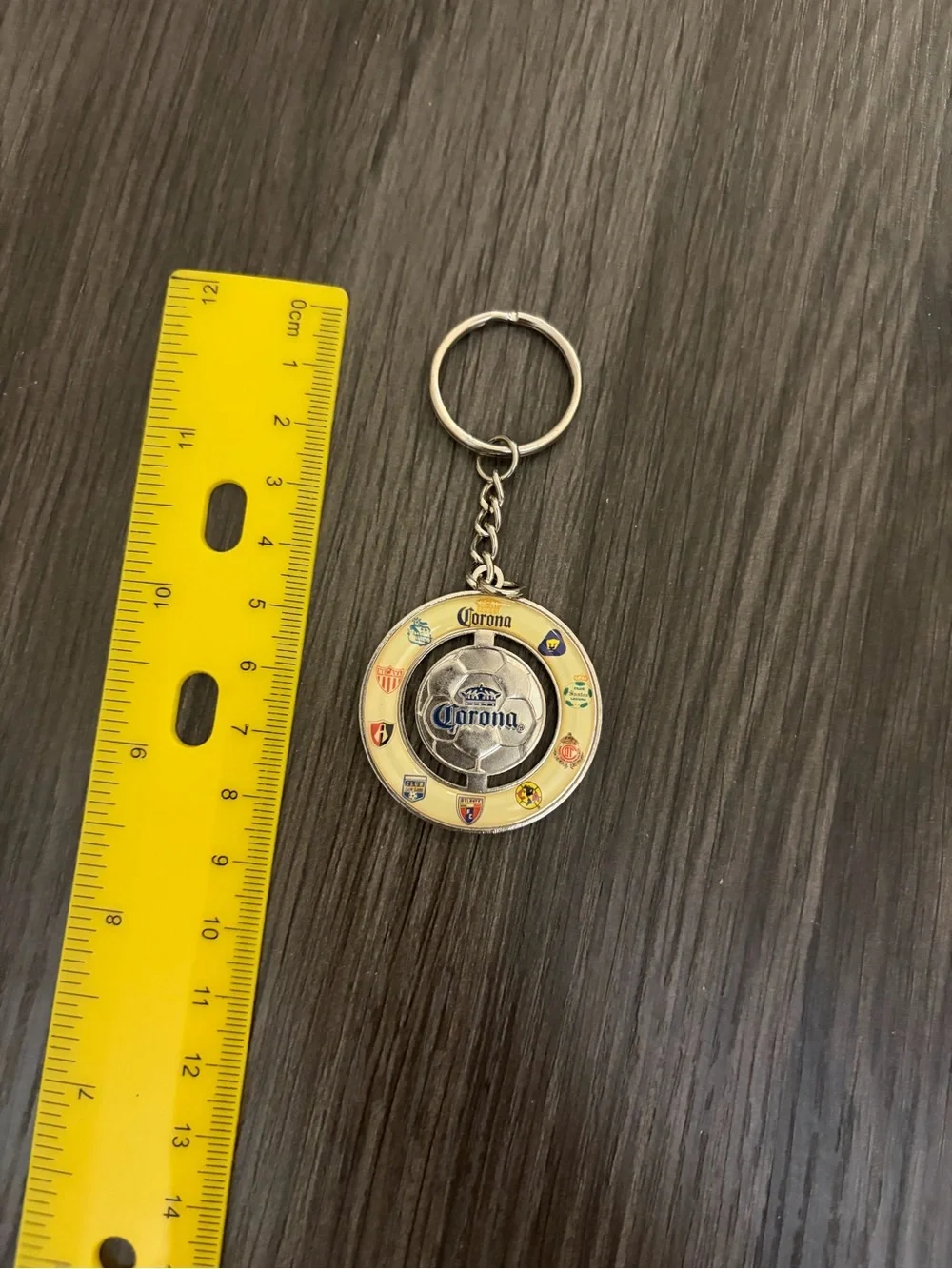Corona Keychain with Yellow Enamel Ring and Silver Medallion